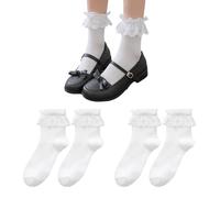 TYFGRT 2 Paia Di Calzini Bianchi, Calzini Di Pizzo, Calzini Da Donna A Metà Polpaccio, Calzini Con Volant, Calzini Di Cotone Morbidi E Traspiranti, Calzini Da Donna Carini, Accessori Di Abbigliamento