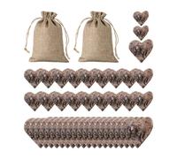 TYFGRT 40 Cuori di Legno, 2 Sacchetti di Tela con Cordoncino, Decorazioni per La Tavola in Legno, Decorazioni Artigianali Fai da Te, Decorazioni per Feste E Feste