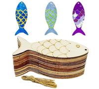 TYFGRT 40 Pezzi di Trucioli di Legno A Forma di Pesce, 40 Pezzi di Corda di Canapa, Materiali in Legno, Forma A Forma di Pesce, Decorazione Creativa Fai-da-Te, Adatto per L'Artigianato