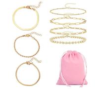 TYFGRT 7 Braccialetti d'oro, 1 Borsa per Gioielli, Braccialetti d'oro con Ciondoli da Donna, Decorazione Bracciale Impilabile, Decorazione Set di Gioielli A Mano, Accessori di Abbigliamento
