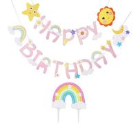 TYFGRT Banner di Compleanno da 1 Pezzo E Inserto Arcobaleno A Stella da 1 Pezzo, Decorazioni per Feste di Compleanno, Decorazioni per Torte, Decorazioni per Scene di Feste