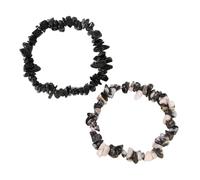 TYFGRT Braccialetti in Ghiaia Nera da 2 Pezzi, Braccialetti Elastici, Braccialetti alla Moda E Versatili, Braccialetti Decorativi, Accessori di Abbigliamento