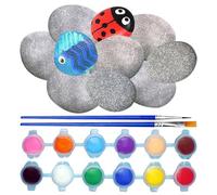TYFGRT Confezione da 10 Pietre da Pittura, 12 Colori E 2 Pennelli, Ciottoli da Spiaggia, Pittura Artigianale Fai-da-Te, Ciottoli Creativi, Decorazione di Pietre da Pittura