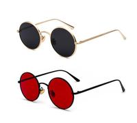 TYFGRT Confezione Da 2 Occhiali Da Sole Rotondi, Occhiali Da Sole Con Lenti Rosse, Unisex, Occhiali Da Sole Retrò, Occhiali In Metallo, Decorazione Di Accessori Moda Personalizzati