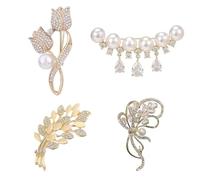TYFGRT Confezione da 4 Spille A Fiori, Spille Lucide, Spille con Strass, Spille Decorative, Spille Vintage, Spille Eleganti da Donna, Adatte per Abbigliamento, Sciarpe, Cappelli