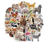TYFGRT Confezione da 50 Adesivi della Serie Zoo con Colori Vivaci, Motivi di Animali Realistici, Materiale Impermeabile, Adatti per Decorazioni Fai-da-Te, Facili da Applicare E Rimuovere.