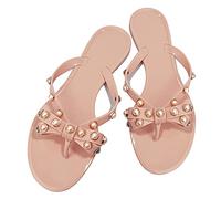 TYFLOVE Infradito da donna con rivetti e borchie, sandali infradito con fiocco, estivi, da spiaggia, scarpe da pioggia, Perle Rosa-nude, 9 US