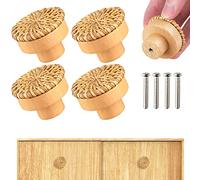 TYFYH 4 Pezzi Pomelli per Mobili in Rattan Legno, Pomelli per Armadi Rotondi in Legno per Cassettiera, Cassetti in Legno, Armadi, Comodino, Cucina