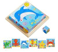 TYFYH Puzzle di Legno, Puzzle in Legno per Bambini, 3D Cubo Puzzle Giochi 6 in 1 Motivi Animali Puzzle in Legno, Giochi per bambini Montessori da 1 2 3 Anni, Regalo di Compleanno per Ragazzi e Ragazze