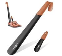 TYGA - Set di calzascarpe in metallo (17 cm e 42 cm), con manico lungo e cinturino in pelle, per uomini, donne e bambini, impugnatura comoda, facile da indossare per stivali, scarpe da ginnastica