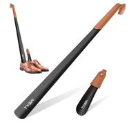 TYGA - Set di calzascarpe in metallo (17 cm e 58 cm) con manico extra lungo e cinturino in pelle, per uomini, donne e bambini, impugnatura comoda, facile da indossare per stivali, scarpe da ginnastica