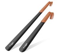TYGA - Set di calzascarpe in metallo (42 cm e 58 cm) con manico extra lungo e cinturino in pelle, per uomini, donne e bambini, impugnatura comoda, facile da indossare per stivali, scarpe da ginnastica
