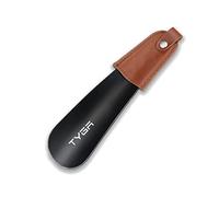 TYGA STORE Calzascarpe in metallo - calzascarpe pigro da 17 cm - calzascarpe piccole con manico in pelle, per uomini, donne e bambini, Nero , Small