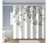 TYHKXAI Elegante tenda da doccia bianca con stampa a fiori di pero, in poliestere, lavabile in lavatrice, senza fodera, per quattro stagioni, decorazione per il bagno (183x214 cm/LxA)