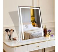 TYhogar Specchio Trucco Hollywood LED 3 Colori Controllo Tattile 52x61cm | Specchio Trucco con Luci Dimmerabile Touch Memoria 14 W Specchio Tavolo Rotazione 360° Specchio di Vanità Plug-in Bianco