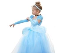 TYHTYM Cenerentola, vestito da principessa a maniche gonfie, abiti per occasioni speciali per bambine dai 6 ai 7 anni, abito elegante in pizzo ultra morbido per feste di compleanno, blu