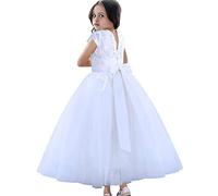 TYHTYM - Vestito da damigella in pizzo con maniche svolazzanti, per concorsi, matrimoni, balli e feste, colore bianco, Bianco 2, 4-5 Anni