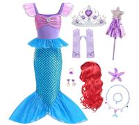 Tyidalin Costumi Sirenetta Principessa Ariel Bambine Vestito Sirena Ragazza con Parrucca per Festa Compleanno Carnevale Halloween