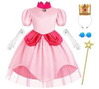Tyidalin Peach Principessa Costume Bambina Super Vestito Rosa Mario Abito Ragazza con Accessori per Halloween Carnevale