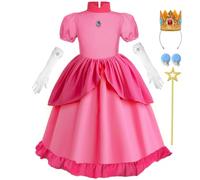 Tyidalin Peach Principessa Costume Bambina Super Vestito Rosa Mario Abito Ragazza con Accessori per Halloween Carnevale