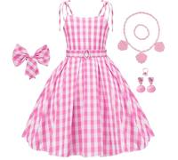 Tyidalin Vestito da Principessa Rosa Plaid per Bambina Travestimento Il Film 2023 Costume di Carnevale Halloween Festa Compleanno