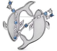 TYIM7 3.4 * .2cm 2 Dolphins Shell Brooch Pins Blue Clear Animal Badge For Suit And Dress .AT7