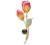 TYIM7 7.5 * 3.0cm Enamel Purple Tulip Brooch Pins Pearl Flower Leaf For Women Accessory .AT7