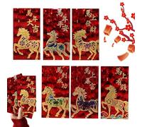 Tyinerc Buste Money Anno Del Cavallo,6 Pezzi Glitter 3D Goffrato 2026 Decorazione,Tradizionali Buste Portamonete Rosse | Per Fidanzata Bambini Uomini Donne Adolescenti Figli