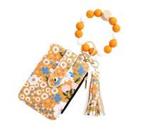 Tyinerc Portafogli estetici da donna, portafogli portacarte con fiori, borsa d'identità con stampa floreale senza perle in silicone bracciale bordo piegato in finta pelle piccola, giallo, Se