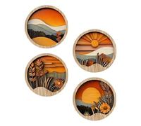 Tyinerc Quadri Boho per Decorazione Pareti, Decorazioni Pareti Boho per Camera da Letto, 4 Cornici Tonde in Legno 20x20cm con Design Geometrico per Appartamento, Ingresso, Corridoio e