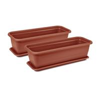 Tymar Fioriera con sottovaso, 2 pezzi, fioriera da balcone, in plastica, rettangolare, da giardino, balcone, terrazza (terracotta, 80 x 18,7 x 14,7 cm)