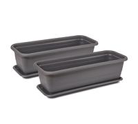Tymar Fioriera con sottovaso, 2 pezzi, fioriera da balcone, in plastica, rettangolare, da giardino, balcone, terrazza (antracite, 80 x 18,7 x 14,7 cm)