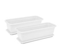 Tymar Fioriera con sottovaso, 2 pezzi, fioriera da balcone, in plastica, rettangolare, per giardino, balcone, terrazza (bianco, 80 x 18,7 x 14,7 cm)