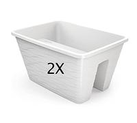 Tymar Fioriera, confezione da 2, vasi da fiori per ringhiere del balcone, fioriera per ringhiera, rettangolare, antiribaltamento, in plastica (40 cm, bianco)