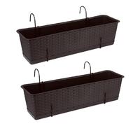Tymar Fioriera da balcone con supporto, vaso da balcone, 2 pezzi, in rattan, fioriera in plastica ((2pack) Marrone, 40 cm)