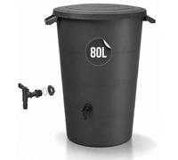 Tymar IDSM - Bidone per acqua piovana, 80 l, con rubinetto, per giardino e balcone, diametro 57 x 65 cm, colore nero