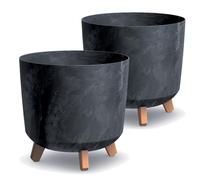Tymar - Portavaso grande con piedi, vaso per fiori, finitura opaca, per interni ed esterni (confezione da 2, effetto cemento, antracite; altezza: 28,5 cm/diametro: 30 cm)