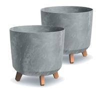 Tymar - Portavaso grande con piedi, vaso per fiori, finitura opaca, per interni ed esterni (confezione da 2, effetto cemento; altezza: 28,5 cm/diametro: 30 cm)