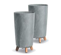 Tymar - Portavaso grande con piedi, vaso per fiori, finitura opaca, per interni ed esterni (confezione da 2, effetto cemento; altezza: 36,5 cm/diametro: 20 cm)