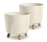 Tymar - Portavaso grande con piedi, vaso per fiori, finitura opaca, per interni ed esterni (confezione da 2, effetto cemento, color crema; altezza: 28,5 cm/diametro: 30 cm)