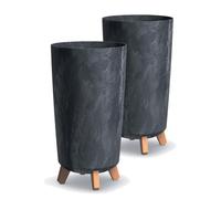 Tymar - Portavaso grande con piedi, vaso per fiori, finitura opaca, per interni ed esterni (confezione da 2, effetto cemento, antracite; altezza: 44,5 cm/diametro: 24 cm)