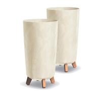 Tymar - Portavaso grande con piedi, vaso per fiori, finitura opaca, per interni ed esterni (confezione da 2, effetto cemento, color crema; altezza: 36,5 cm/diametro: 20 cm)