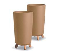 Tymar - Portavaso grande con piedi, vaso per fiori, finitura opaca, per interni ed esterni (confezione da 2, effetto legno; altezza: 36,5 cm/diametro: 20 cm)