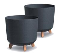 Tymar - Portavaso grande con piedi, vaso per fiori, finitura opaca, per interni ed esterni (confezione da 2, legno/antracite; altezza: 28,5 cm/diametro: 30 cm)