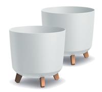 Tymar - Portavaso grande con piedi, vaso per fiori, finitura opaca, per interni ed esterni (confezione da 2, bianco; altezza: 28,5 cm/diametro: 30 cm)