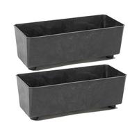 Tymar Saga - Set di 2 vasi da fiori rettangolari per interni, 28,5 x 17 cm, con piedini, vassoio per erbe, in cemento nero