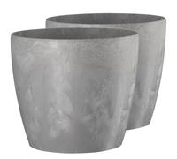 Tymar Set di 2 fioriere con vaso di plastica, moderne, forma rotonda (cemento, diametro 36 cm)