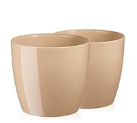 Tymar Set di 2 vasi per piante, forma rotonda, vaso decorativo (Beige, diametro 14 cm)