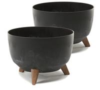 Tymar Vaso da fiori con piedi, per esterni, grande, per fontana solare, vaso rotondo Roma (2 confezioni), in cemento nero, ø 24 cm