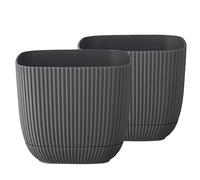 Tymar Vaso da fiori con sottovaso, confezione da 2, in plastica, forma quadrata (15 x 15 cm, antracite)